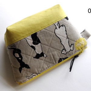 Pochette matelassée à fermeture éclair - Chiens, tissu japonais