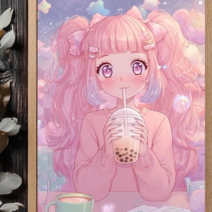 Kawaii Anime Girl  digital print art work  | Pastel Cute Aesthetic Digital Art Print digital print