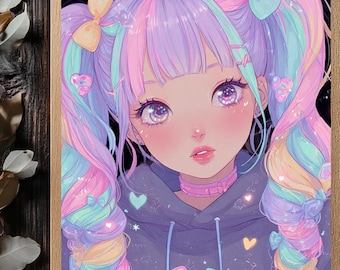 Kawaii Anime Girl  | Pastel Cute Aesthetic Digital Art Print digital print Kawaii art girl