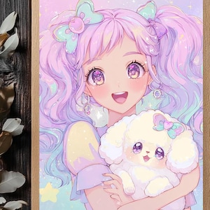 Kawaii Anime Girl  digital print art work  | Pastel Cute Aesthetic Digital Art Print digital print