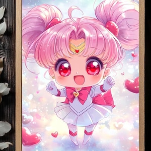 Digital Sailor Chibi Moon Print | Anime Wall Art Download | Magical Girl Poster | Instant Download | 90s Anime Decor | Printable Fan Art