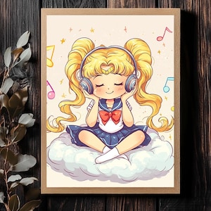 Digital Sailor Moon Print | Anime Wall Art Download | Magical Girl Poster | Instant Download | 90s Anime Decor | Printable Fan Art