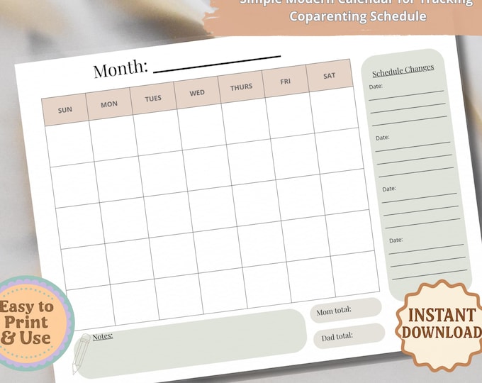 Parent Program Calendar Co-parenting Calendar | Printable Family Calendar for Parent ...