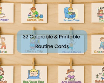 Printable Toddler Routine Cards | 32 Visual Schedule & Daily Rhythm Cards for Kids to Color | Montessori PDF | Digital Download