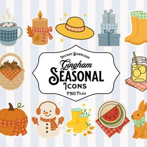 Colección de imágenes prediseñadas de temporada con estampados de cuadros vichy para descarga instantánea: perfecta para diseños de sublimación y decoración otoñal.