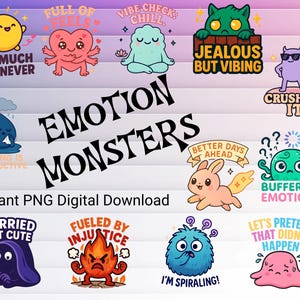 Zestaw clipartów „Playful Emotion Monsters” – lepsze dni przed nami, buforowanie emocji, sprawdzanie klimatu i wiele więcej do natychmiastowego pobrania