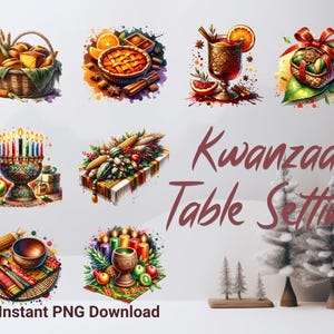 Clipart de cadre de table kwanzaa vibrant - éléments festifs pour les célébrations et le téléchargement immédiat de conception de sublimation