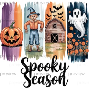 Imágenes prediseñadas de acuarela de Halloween para celebraciones festivas: descarga instantánea de diseño por sublimación.