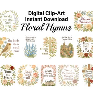 Inspirierende Blumen Hymne Clipart Sammlung mit aufbauendem Text für Sublimation und sofortiger Download Designs