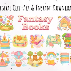 Wunderliches Clipart-Bundle für Kinderzimmer Themen - Lesen, Natur und Abenteuer - Sofortiger Download für Sublimationsdesign