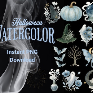 Serene gedempte Halloween aquarel Clip Art-collectie voor sublimatieontwerp en Instant Download
