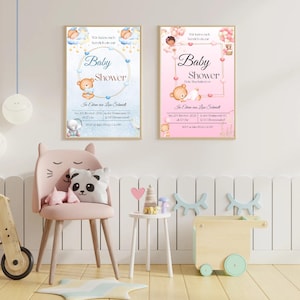 Invito per baby shower personalizzato, design digitale per bambina o bambino, in formato PDF da stampare, biglietto d'invito elettronico per baby shower