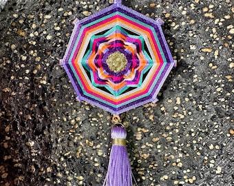 Sacred Geometry Mandala Pendant Necklace – Vibrant Color Wooden Boho Jewelry – Spiritual Statement Handmade Gift