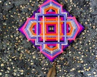 Mandala Pendant Necklace – purple & Gold Embroidered Boho Jewelry – Spiritual Statement Stainless Steel Necklace – Handmade Gift