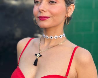 Choker, Ojo de Dios, arte, eye of God, jewelry, summer, daisy, unique design, gift