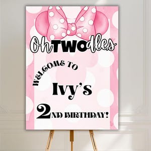 Oh Twodles Geburtstagseinladung Willkommensschild, Minnie Maus Pink Schild, Minnie Maus Pink Willkommensschild, Minnie Maus Pink Willkommensbanner