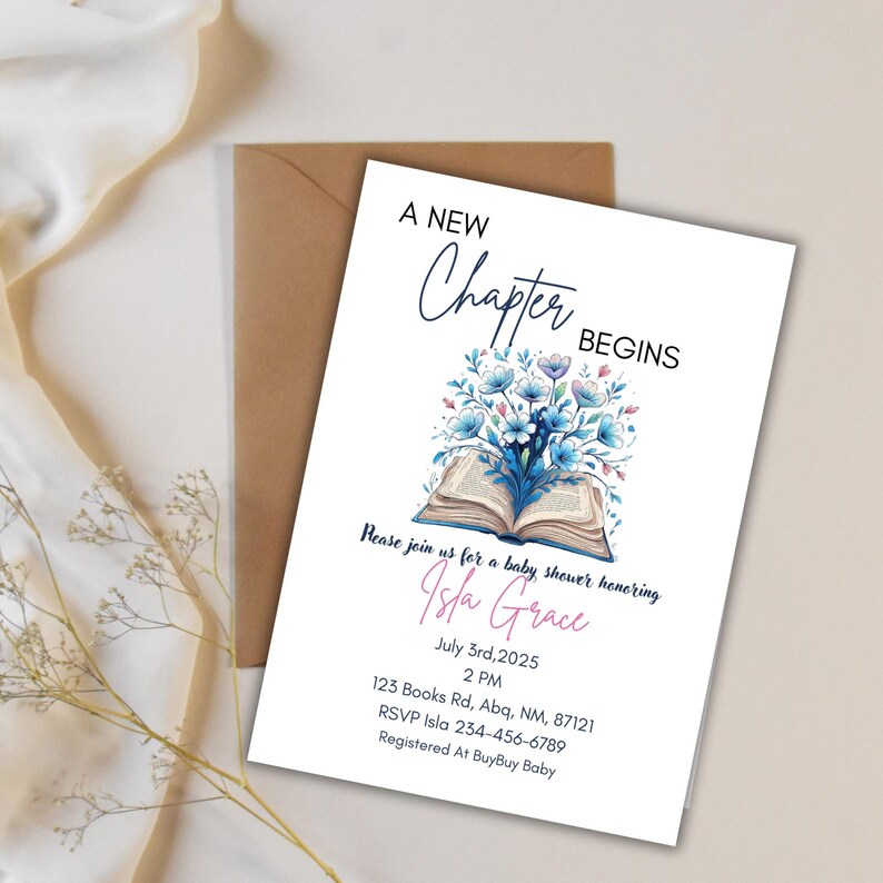 A New Chapter Begins Storybook Baby Shower Invitation Template, DIY Baby Shower Invite, Gender Neutral Baby Shower, Minimalist Invitation