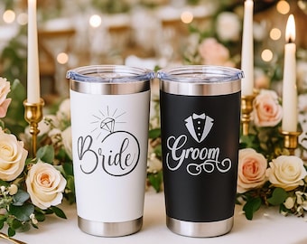 Bride and Groom Tumblers | Engraved Stainless Steel Wedding Gift