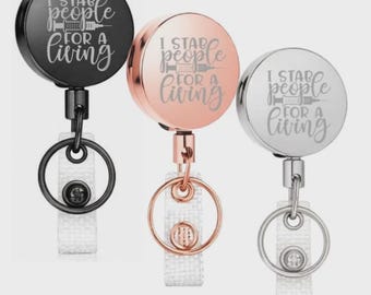 RN Nurse Badge Reel Funny I Stab People For A Living Retractable ID Clip Holder