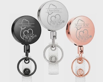 Nurse Badge Reel Personalized, Engraved Stethoscope Badge Clip, Gift for Nurses and Doctors, Medical Staff ID Holder