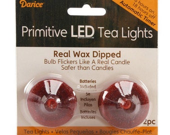 Ensemble de 2 bougies chauffe-plat à piles LED Darice - Bougies chauffe-plat bordeaux - Primitive