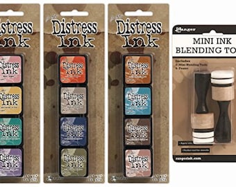Ranger Tim Holtz Distress Mini Ink Pad Kits 4, 5, 6 and Ink Blending Tool Bundle