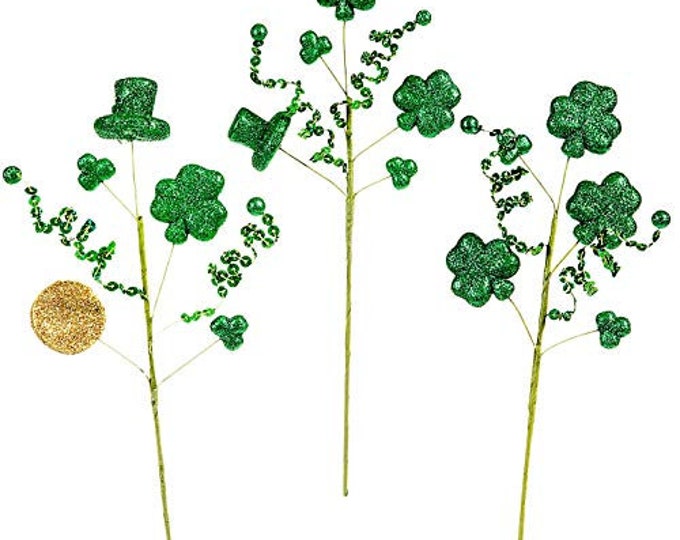 St Patricks Day Irish Floral Picks Set of 3 Assorted Shamrock Floral