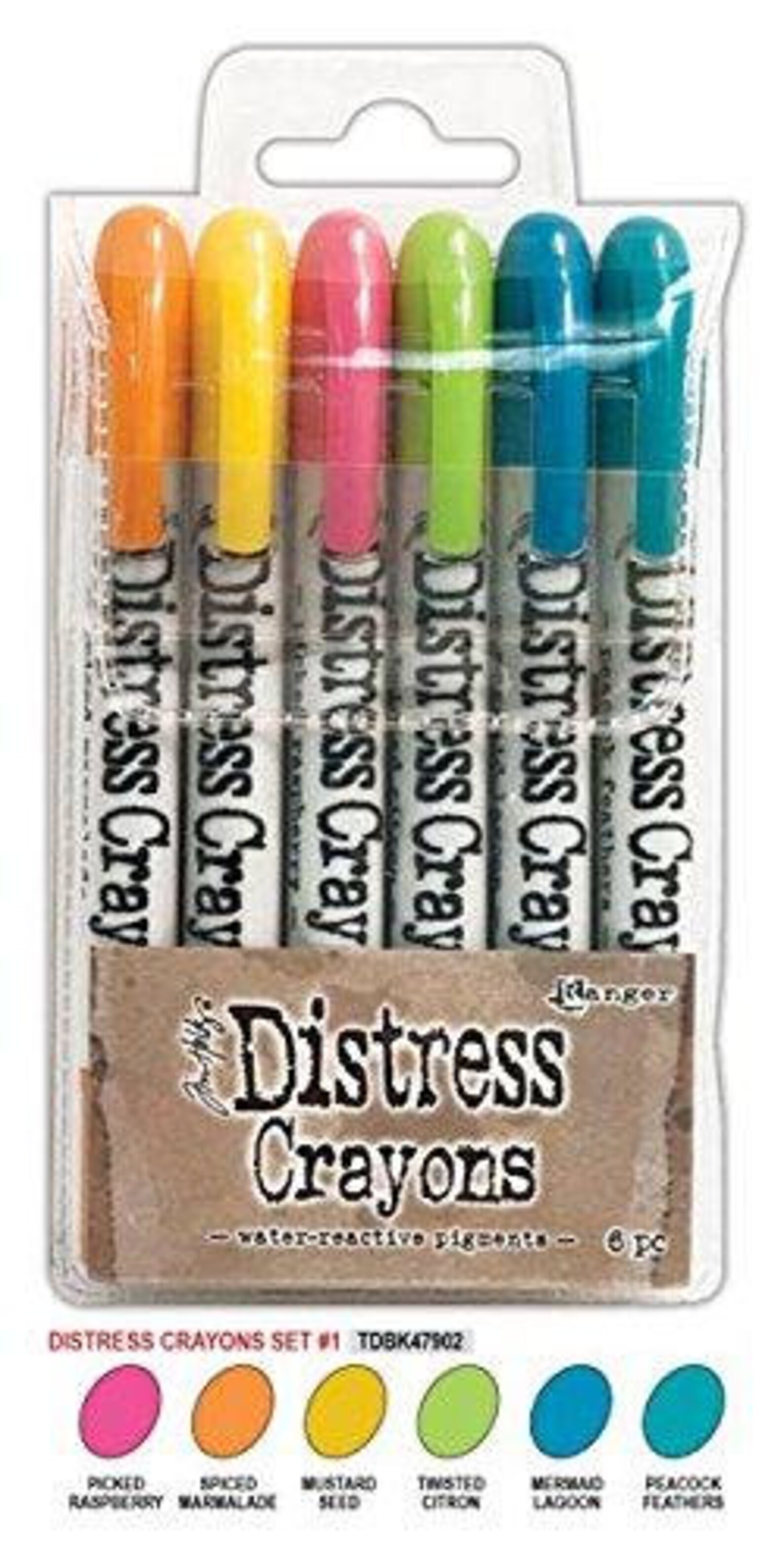 Ranger Tim Holtz Distress Crayons - Set De 6 Crayons Pour Effets Aquarelle Et Mixed Media | Pochette Incluse