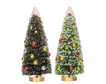Arbre goupillon en sisal avec neige scintillante et perles - 12"