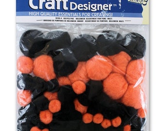 Craft Pom Pom 100 Count Halloween Colors - Tailles assorties jusqu’à 2 pouces en orange et noir