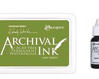 Tampon encreur encreur et réencreur Ranger Wendy Vecchi, vert feuille d'archives, teinture permanente verte