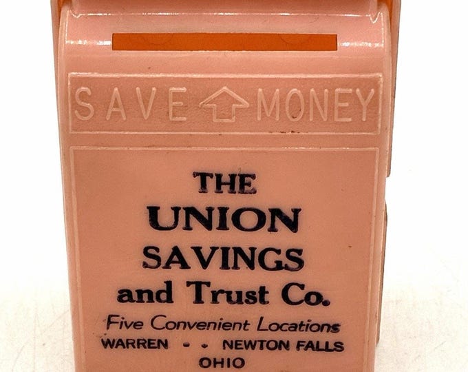 Vintage Plastic Mailbox Coin Bank Union Savings Trust Warren Ohio Advertising
