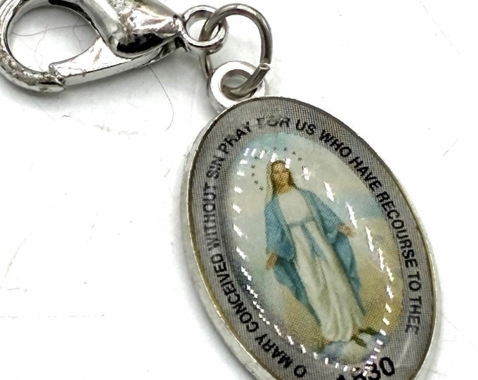 Miraculous Medal Virgin Mary Religious Charm Lobster Clasp Catholic Devotional