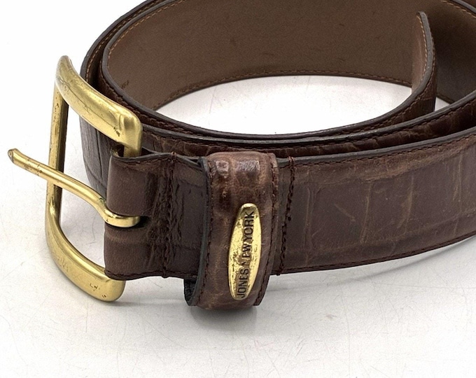 Jones New York Brown Croc Embossed Calfskin Leather Belt Gold Buckle Large