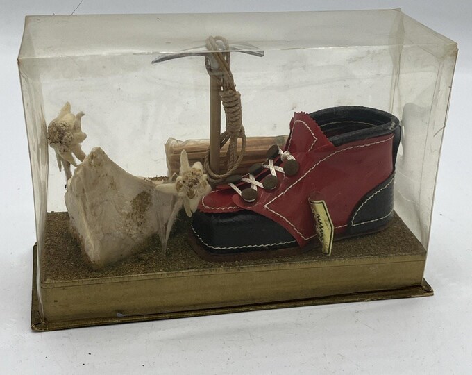 VTG Mini Snow Boot 'Berchtesgaden' Matchbox Holder w Snow Pick and Rope Souvenir