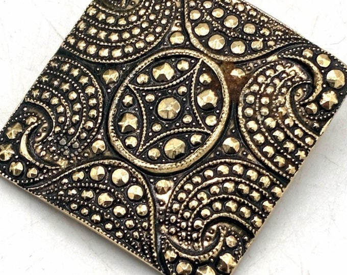 Vintage Square Scarf Clip Gold Tone Marcasite Style Scroll Paisley Art Deco