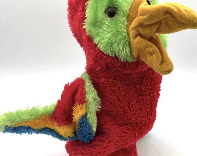 1981 R Dakin Parrot Hand Puppet Korea Red Green Vintage Plush Bird Toy