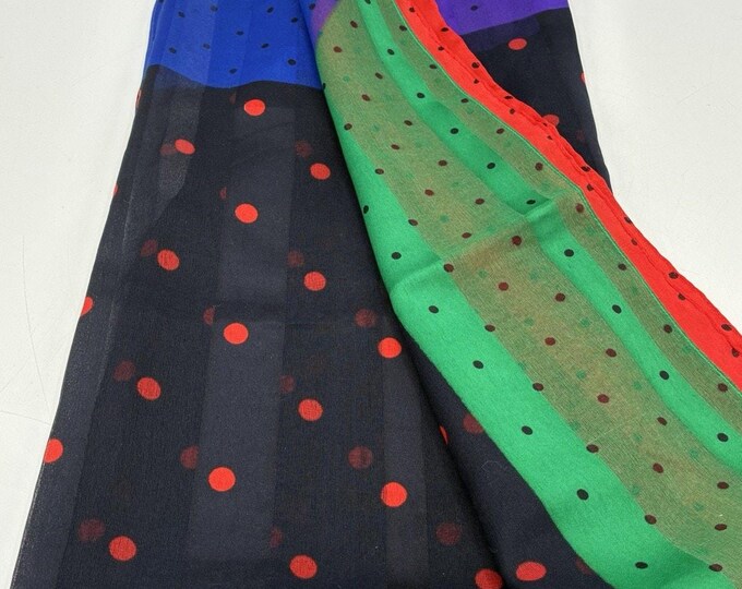 Vintage Silk Scarf 30” Square Color Block Polka Dot Sheer Red Green Purple