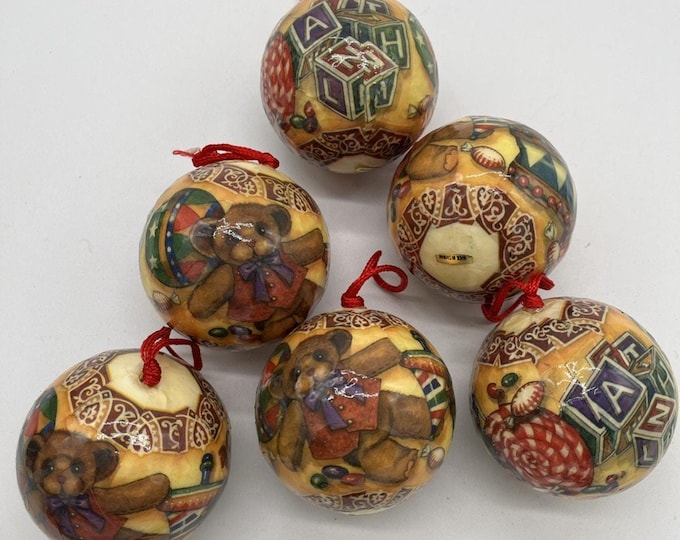 Vintage JCPenney Christmas Collectibles Set of 6 Teddy Bear Paper Ornaments