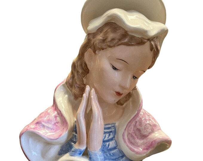 Sanmyro Virgin Mary Praying Hands Ceramic Head Figurine Hand Painted Japan 5"