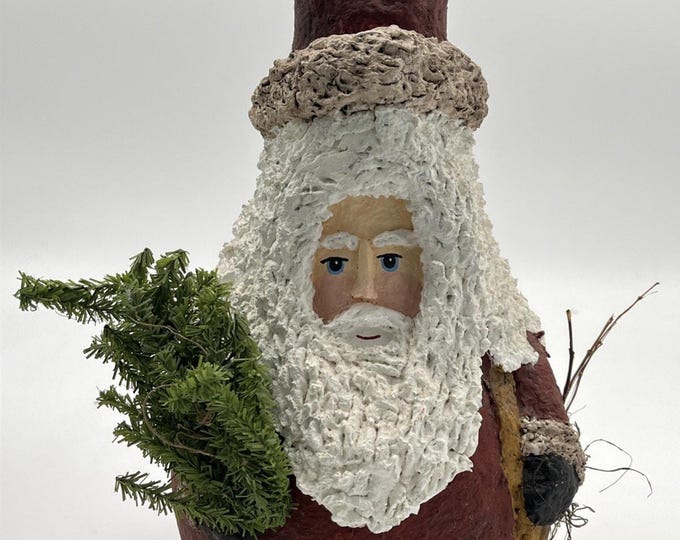 Vintage Roly Poly Santa • 14” Old World Christmas Decor • Rustic Country Santa Figurine