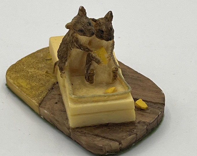 Vintage Mice on Mousetrap Figurine Cheese Novelty Kitchen Decor Kitsch Mouse