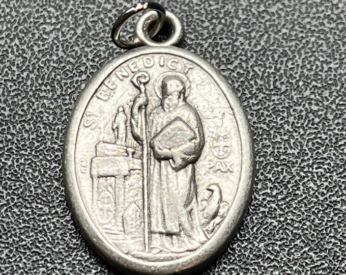 Vintage St Benedict Silver Tone Medal Italy 1" CSPB Catholic Pendant Charm