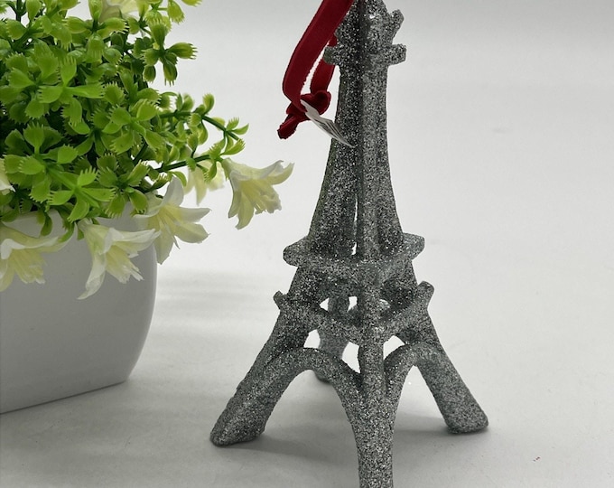 Vintage Pier 1 Eiffel Tower Christmas Ornament NWT Glitter Paris Decor 5 Inch