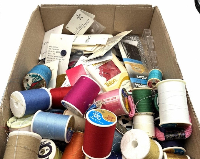 Vintage Sewing Notions Lot: Thread, Buttons, Trim - L.L. Bean & More