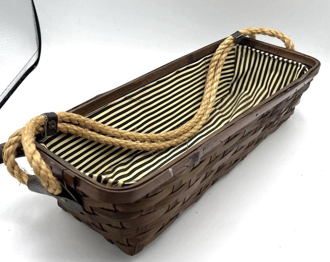 Vintage Wicker Bread Basket Japan Bread Knife Bamboo Handle Sheath MCM