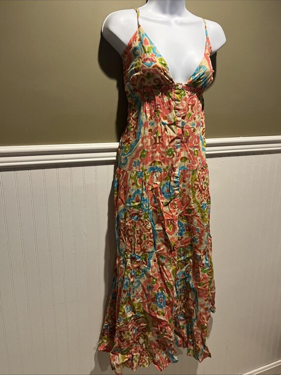 House of Harlow Printed Buttondown Tie Sleeveless Bohemian Maxi Dress New M