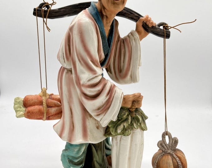 Vintage Japanese Mamasan Figure WITH Carrots Pumpkins 15" T CERAMIC