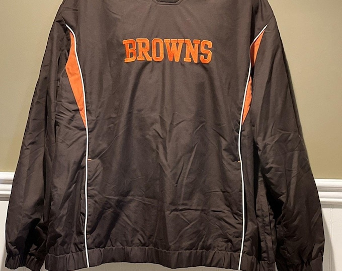 Cleveland Browns V‑Neck Pullover Brown Orange Lettering NFL Football Sweatshirt XL