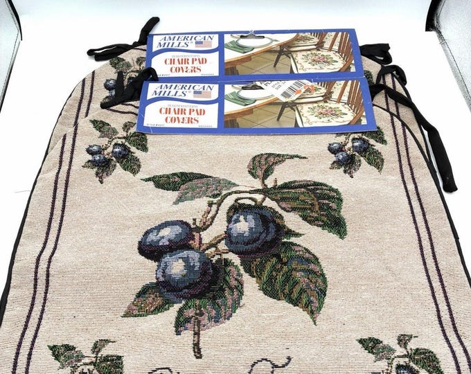 Vintage American Mills Plum Tree Chair Pad Covers Set of 2, NOS Tapestry Style